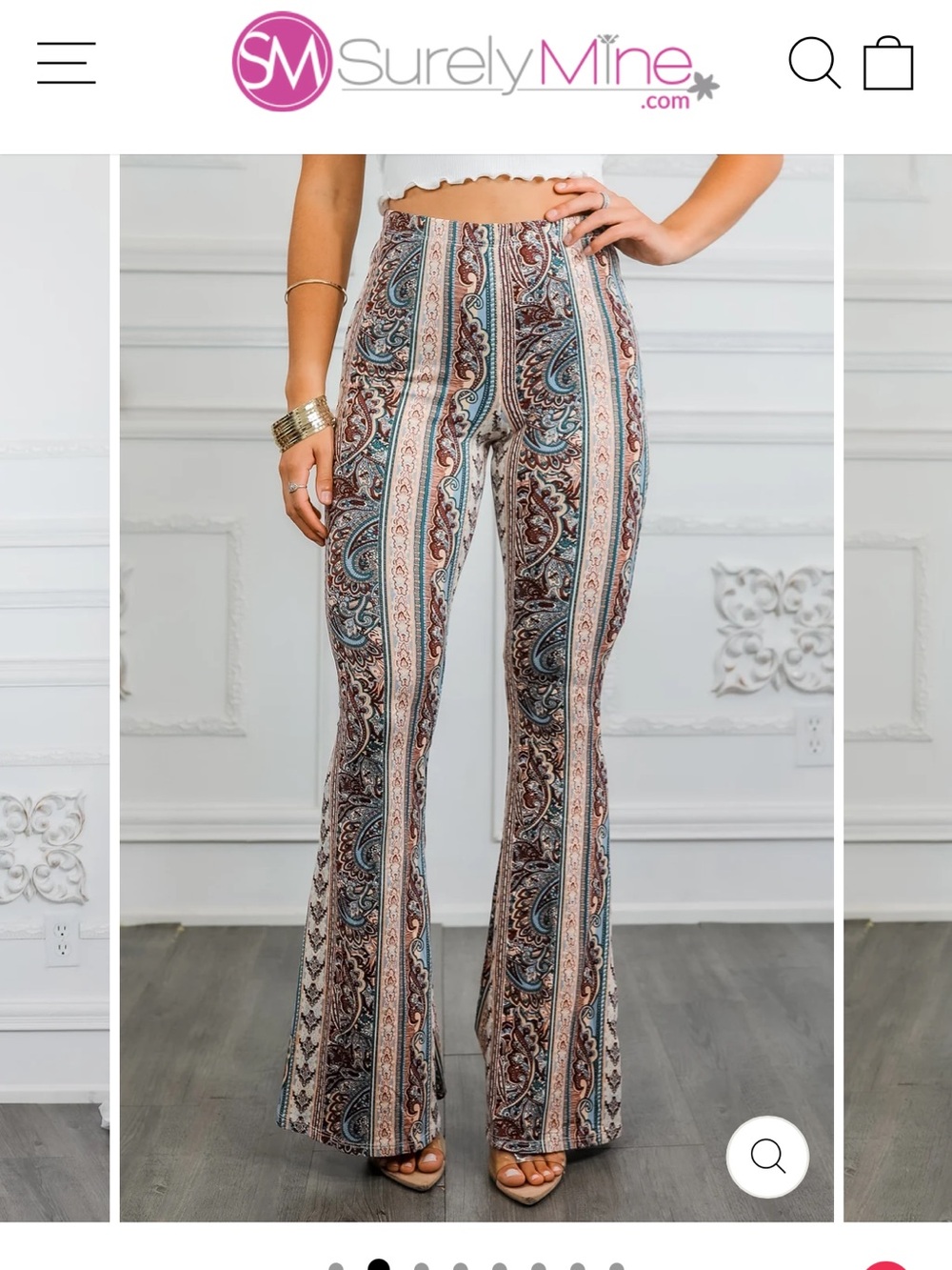 Boho Paisley Flare Pants in Cream and Burgundy